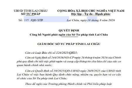 Công bố Người phát ngôn của Sở Tư pháp tỉnh Lai Châu
