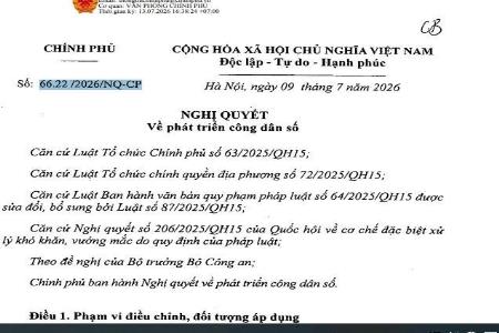 Tuyên truyền Nghị quyết  số 66.22/2026/NQ-CP ngày 09/7/2026 của Chính phủ